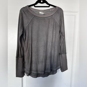 Mustard Seed Gray Ribbed Long Sleeve Top